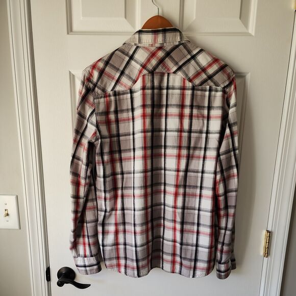 Levi’s Red Black White Plaid Flannel Pearl Snap Western Shirt Small - Picture 3 of 3